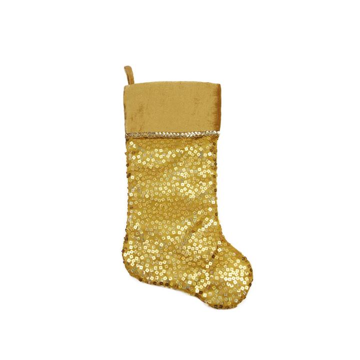 20 Shiny Gold Holographic Sequined Christmas Stocking With Velveteen Cuff