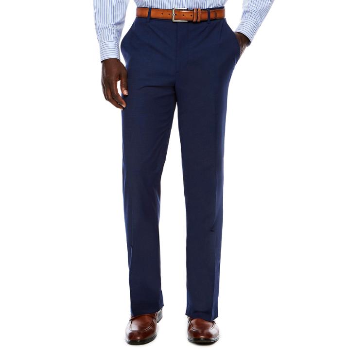 Jf Stretch Texture Med Blue Ff Pants- Slim Fit