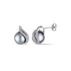 1/6 Ct. T.w. Diamond And Genuine Dyed Platinum Tahitian Pearl Earrings