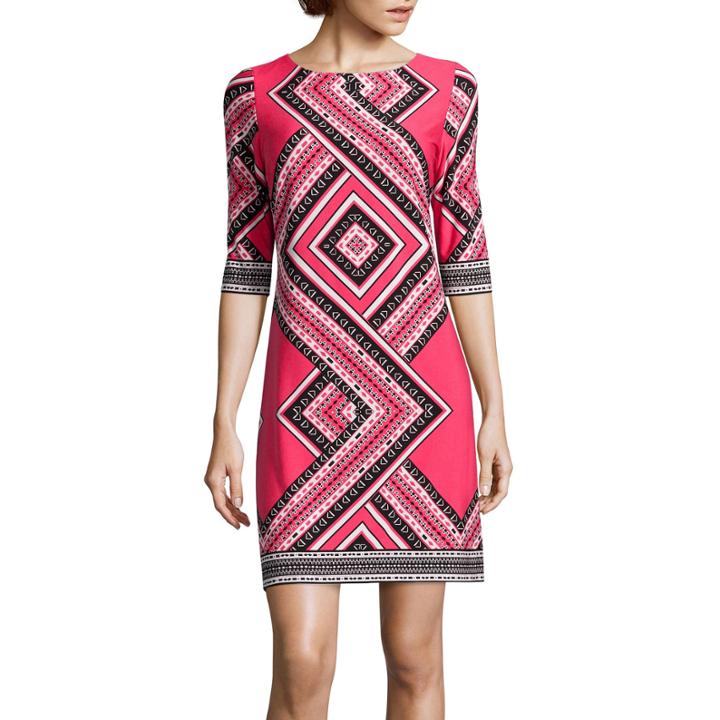 Studio 1 3/4 Sleeve Geometric Shift Dress