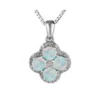 Lab-created Opal And White Topaz Flower Sterling Silver Pendant Necklace