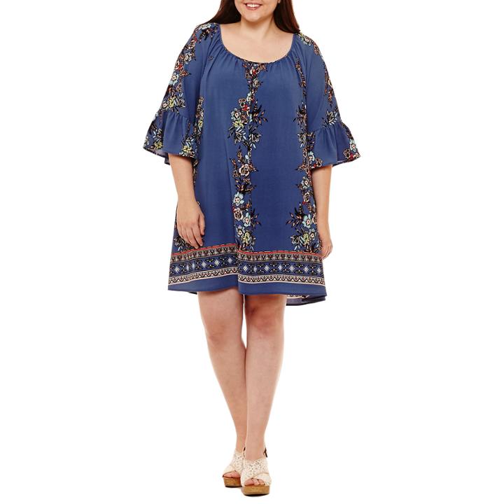 Heart N Soul 3/4 Sleeve Floral Shift Dress-juniors Plus