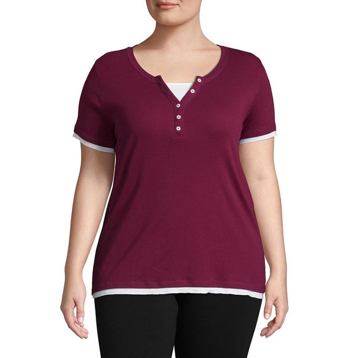 St. John's Bay Active Short Sleeve Two-fer Tee-plus