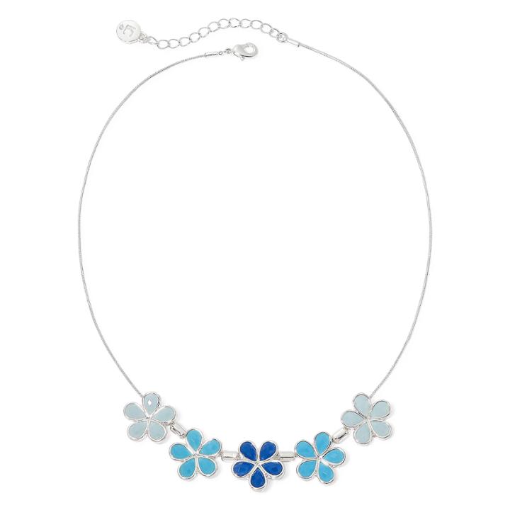 Liz Claiborne Blue Stone Silver-tone Blossom Collar Necklace