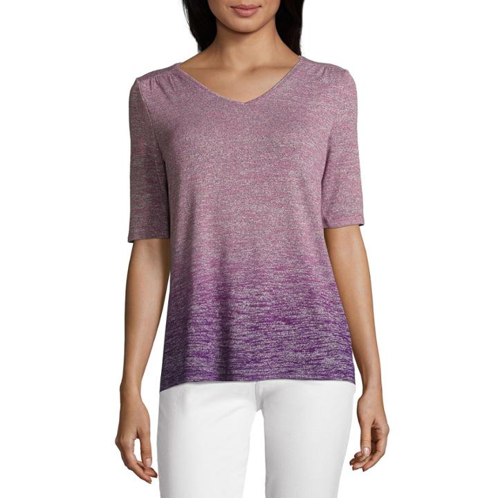 Liz Claiborne Elbow Sleeve V Neck T-shirt-womens