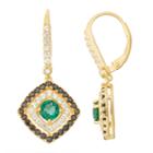 Lab-created Emerald & Black Spinel Diamond Accent 14k Gold Over Silver Leverback Earrings