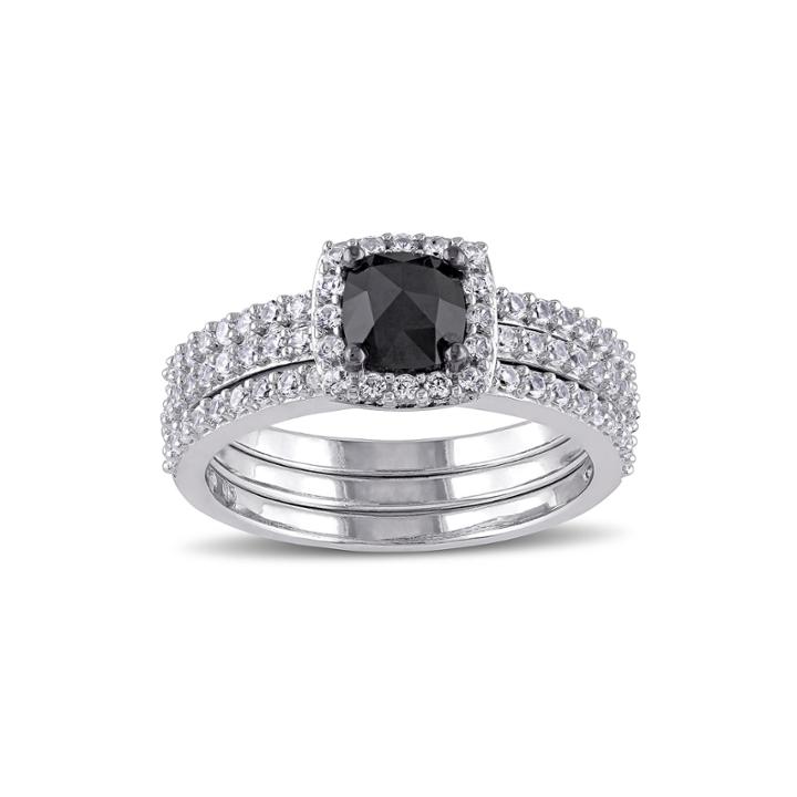 Midnight Black Diamond 1 1/2 Ct. T.w. White And Color-enhanced Black Diamond 10k White Gold Bridal Set
