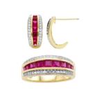 Lab-created Ruby And White Sapphire Earring And Ring Boxed Set