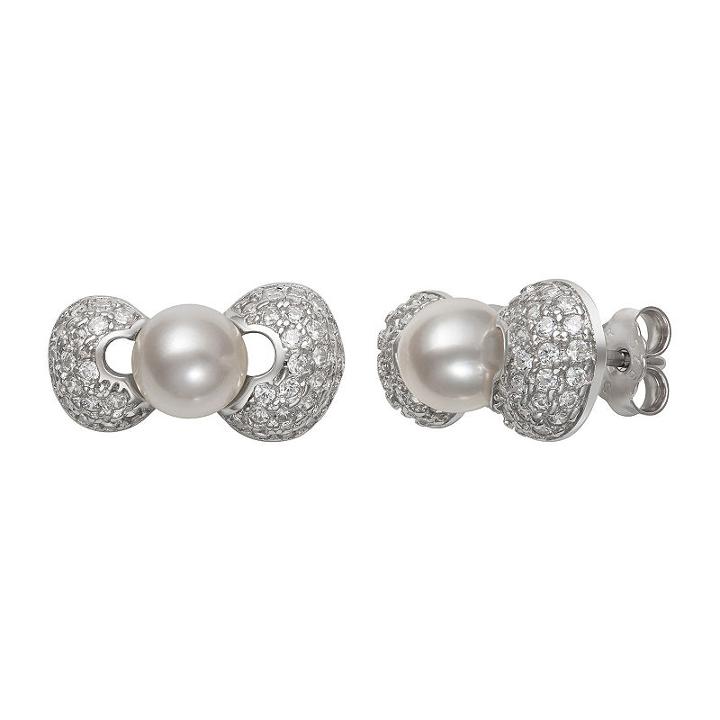 White Cultured Freshwater Pearls Sterling Silver 7.6mm Round Stud Earrings
