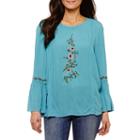 St. John's Bay 3/4 Sleeve Scoop Neck Woven Embroidered Blouse-petite