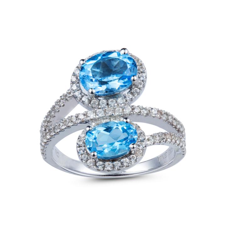 Womens Blue Topaz Sterling Silver Bypass Ring