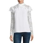Belle + Sky Long Sleeve Mock Neck Lace Ruffle Top