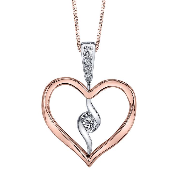 Sirena Womens 1/8 Ct. T.w. Genuine White Diamond Heart Pendant Necklace