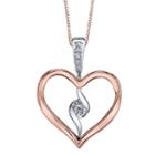 Sirena Womens 1/8 Ct. T.w. Genuine White Diamond Heart Pendant Necklace
