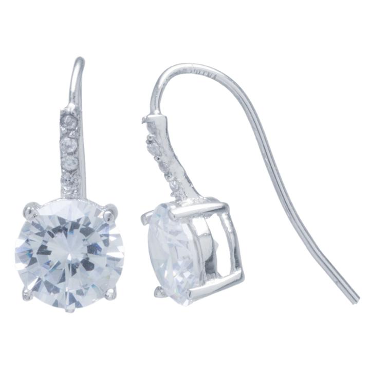 Silver Treasures White Cubic Zirconia Sterling Silver Drop Earrings