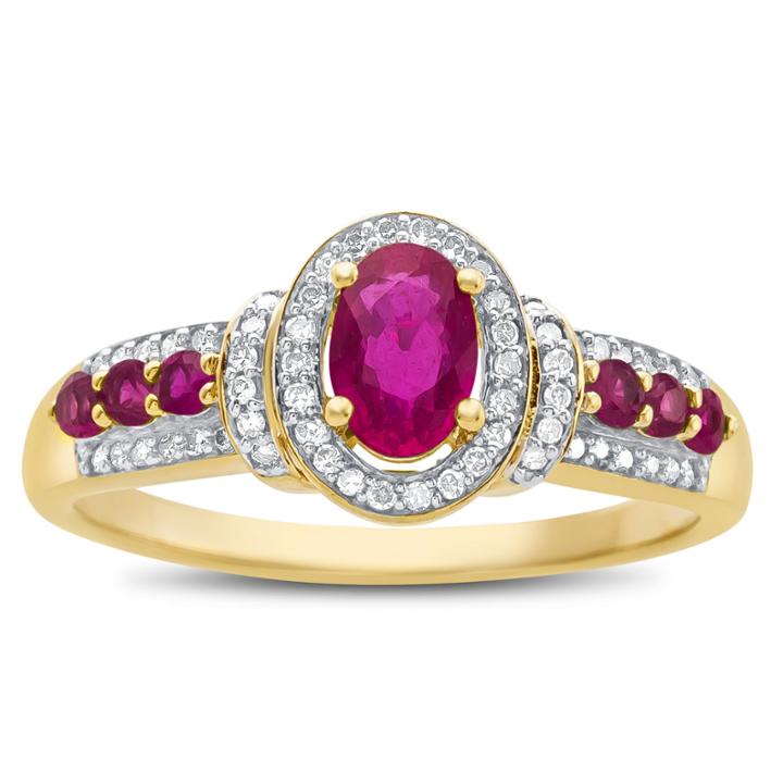Womens Lead Glass Filled Red Ruby 10k Gold Cocktail Ring