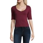 Almost Famous Elbow Sleeve V Neck Knit Blouse-juniors