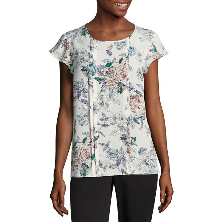 Liz Claiborne Short Sleeve Scoop Neck Georgette Floral Blouse