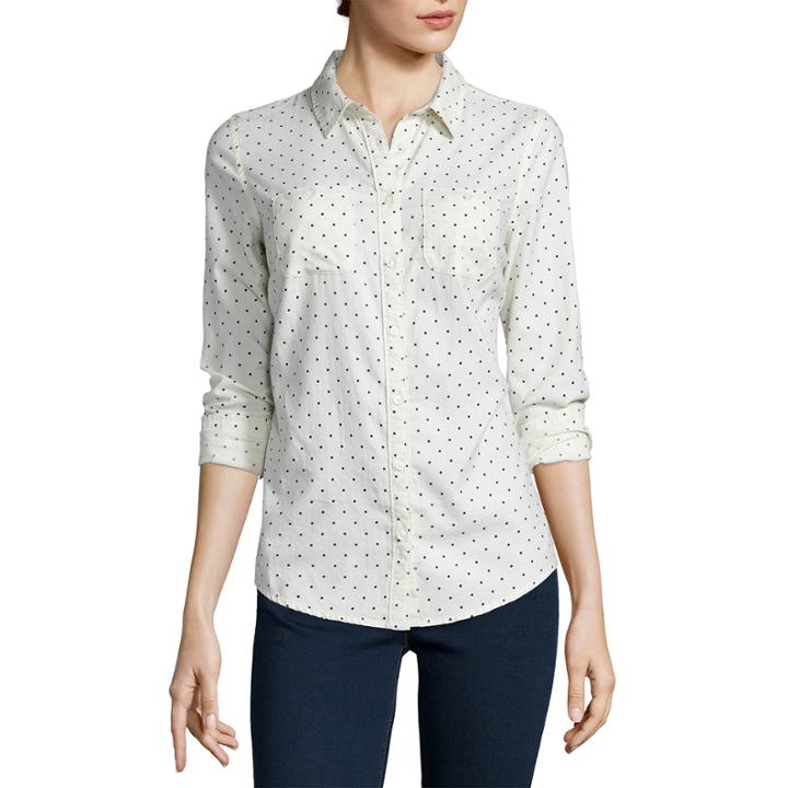 St. John's Bay Long-sleeve Dot Brushed Twill Shirt