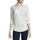 St. John's Bay Long-sleeve Dot Brushed Twill Shirt