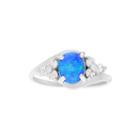 Genuine Blue Opal & Cubic Zirconia Sterling Silver Ring