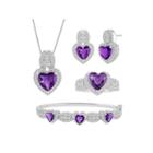Lab-created Amethyst & Cubic Zirconia Silver Over Brass Heart 4-pc. Boxed Jewelry Set