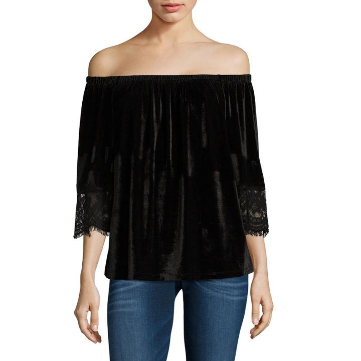 Wallpapher Lace Off-the-shoulder 3/4 Sleeve Top