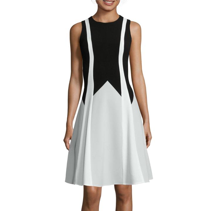 Danny & Nicole Sleeveless Textured Colorblock Fit-and-flare Dress