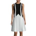 Danny & Nicole Sleeveless Textured Colorblock Fit-and-flare Dress