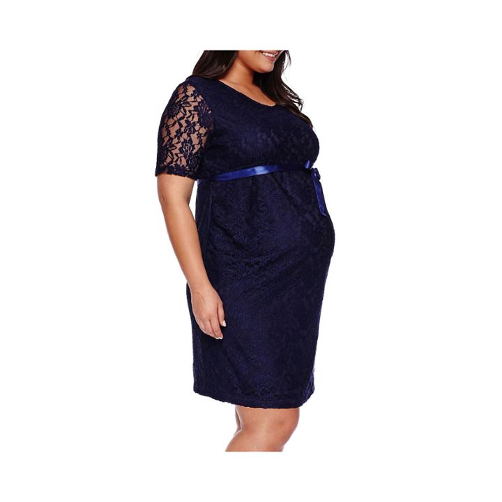 Planet Motherhood Lace Dress With Bow Belt - Plus