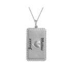 Personalized 14k White Gold Rectangular Puffed Heart Pendant Necklace