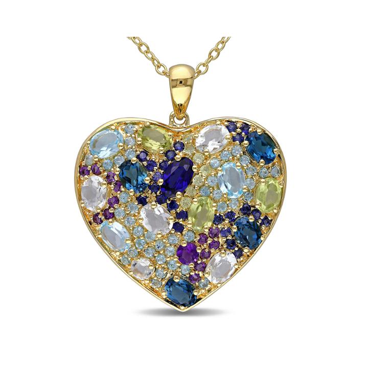 Genuine Amethyst, Quartz, Peridot And Tanzanite Heart Necklace