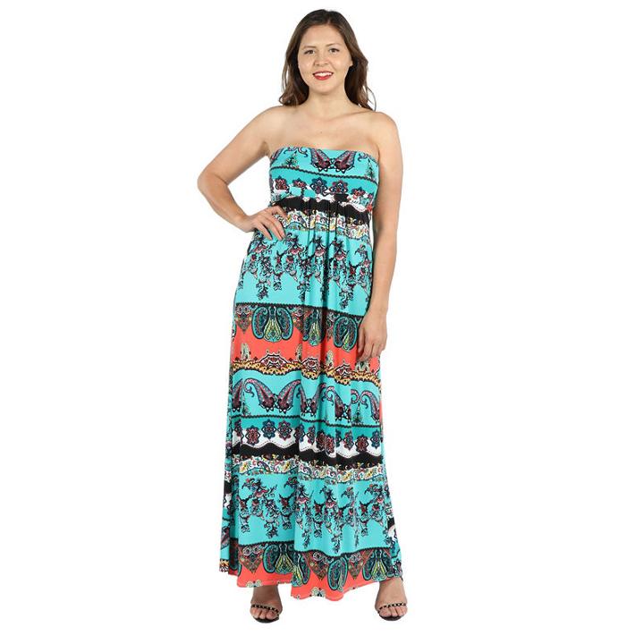 24seven Comfort Apparel Bethany Strapless Green And Black Empire Waist Maxi D