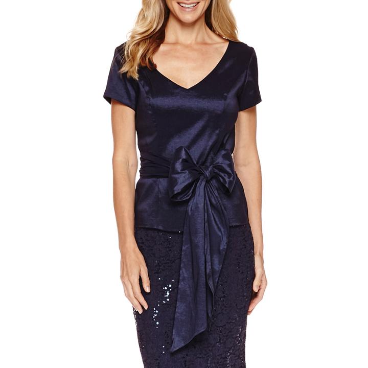 Blu Sage Short Sleeve Sweetheart Neck Taffeta Blouse