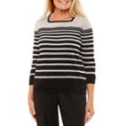 Alfred Dunner Long Sleeve Crew Neck Stripe Pullover Sweater