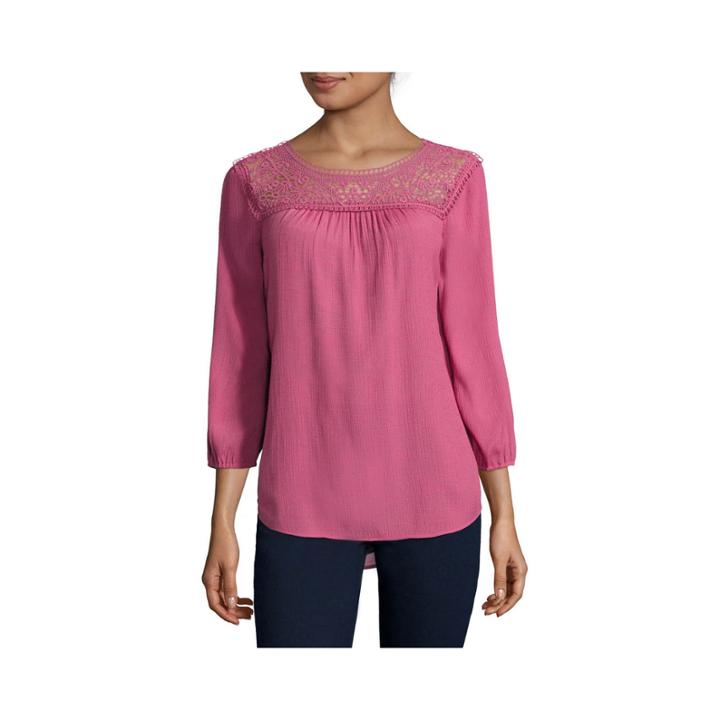 St. John's Bay 3/4-sleeve Lace-yoke Blouse - Tall