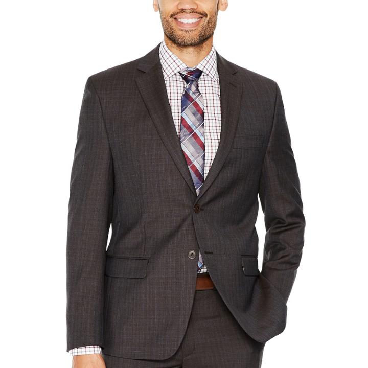 Collection By Michael Strahan Brown Plaid Classic Fit Suit Jacket