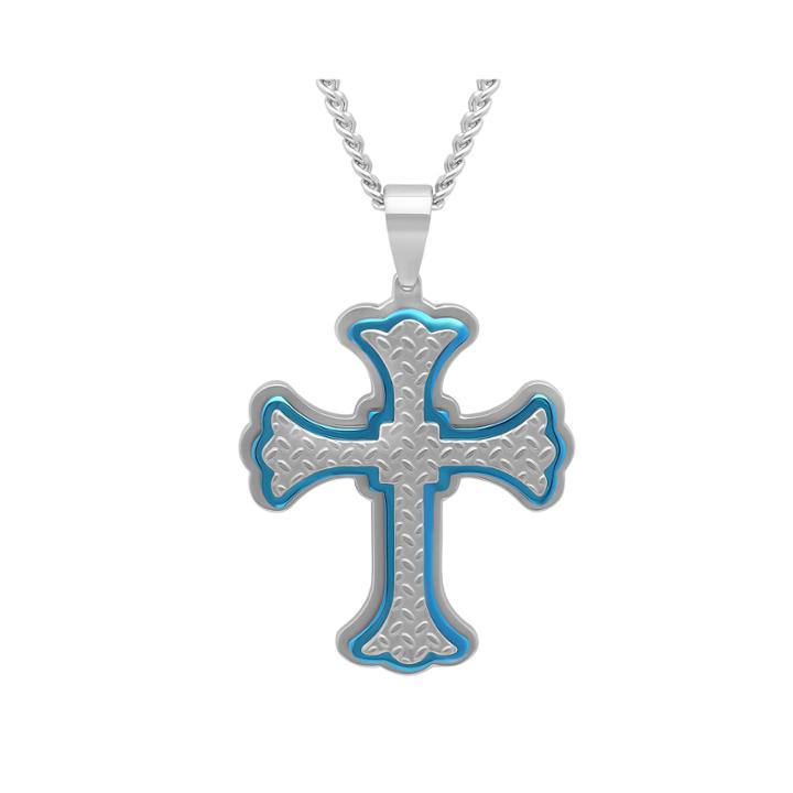 Mens Two Tone Stainless Steel Cross Pendant