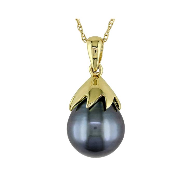 Black Tahitian Pearl 10k Yellow Gold Pendant Necklace