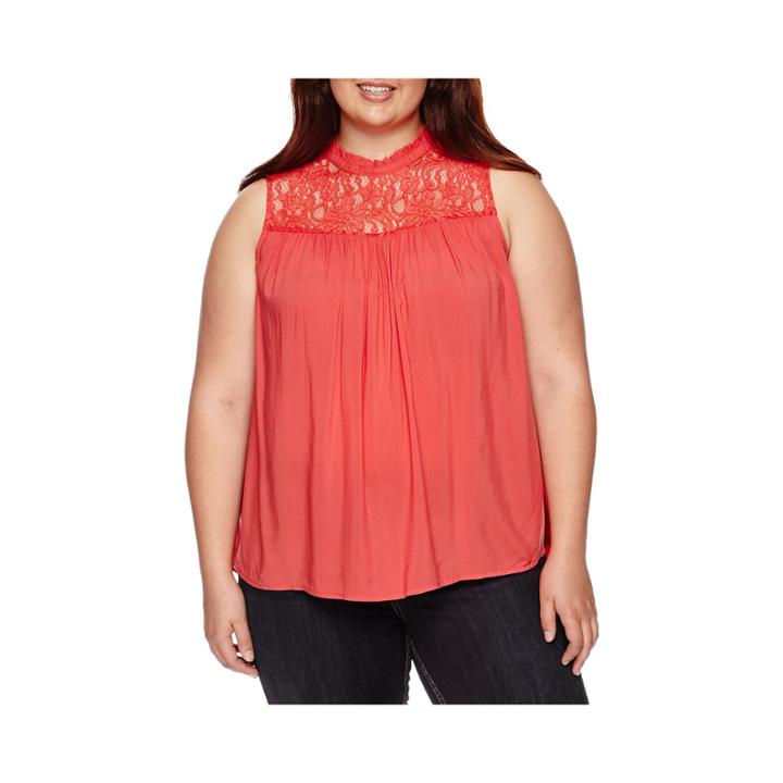 Arizona Sleeveless Lace High-neck Top - Juniors Plus