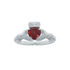 Heart-shaped Genuine Garnet And Diamond-accent Sterling Silver Claddagh Ring