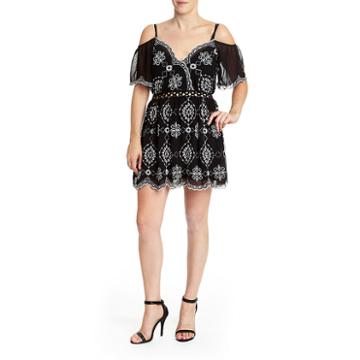 Romeo And Juliet Couture Off The Shoulder Dress With White Embroidery