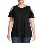 Bold Elements Cold Shoulder Sleeve Round Neck Woven Blouse - Plus