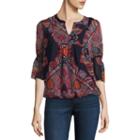 Liz Claiborne3/4 Sleeve Split Crew Neck Woven Blouse