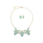 Liz Claiborne Green And Goldtone Flower Necklace Set