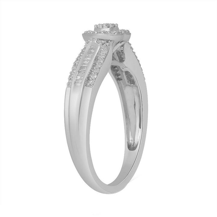 Promise My Love Womens 1/4 Ct. T.w. Genuine Baguette White Diamond Sterling Silver Promise Ring
