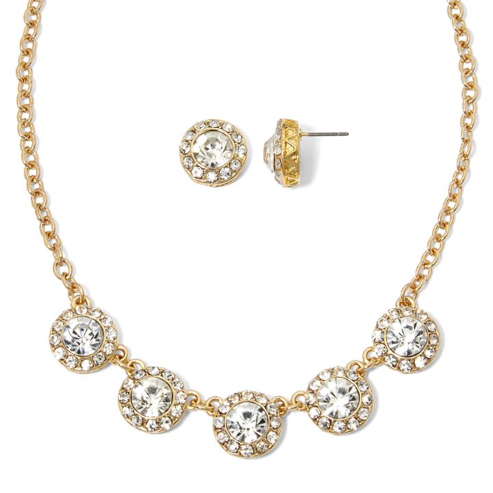 Monet Crystal-accent Gold-tone Necklace And Earring Set
