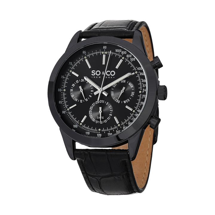 So & Co Ny Mens Monticello Leather Sport Quartz Watch J152p17