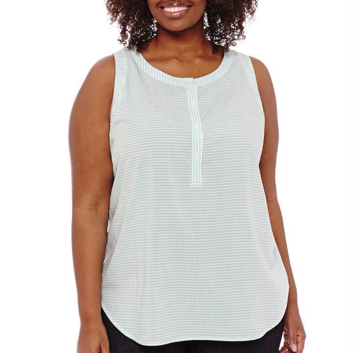 Liz Claiborne Sleeveless Henley Popover Shirt - Plus