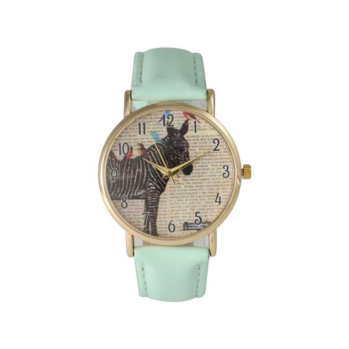Olivia Pratt Womens Zebra And Birds Mint Leather Watch 20399mint